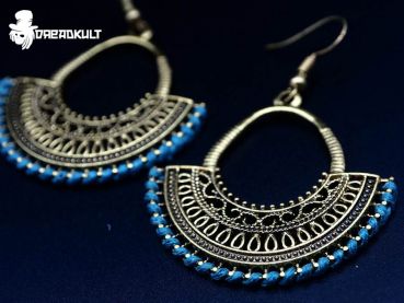 bohemian Monkey swing in turquoise earrings, boho, dreadlock jewelry, earrings for dreadheads, festival jewelry, jewelry for hippie, hip jewelry, native jewelry, indian jewelry, gypsy jewelry, goa jewelry, gypsy earrings, goa earrings